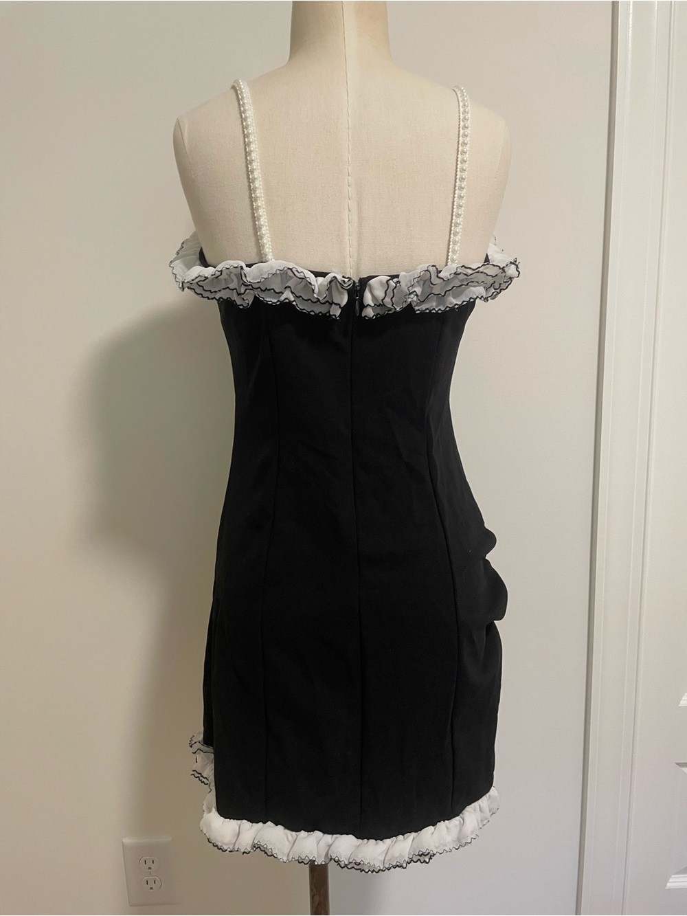 Black Ruffled Trim Mini Dress - Picture 3 of 5